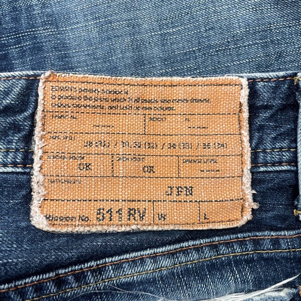 Edwin 511RV Rebel Vintage Jeans 34x33* Relaxed Fit Japanese Raw Denim Distressed - Picture 8 of 16